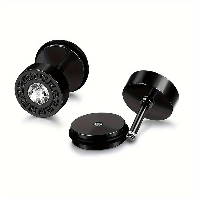 2-Pack Men's Stainless Steel Ear Studs, Hip-Hop Punk Style Piercing Accessories, Matching Couple's Jewelry