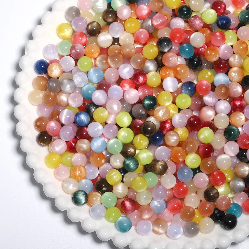 Mixed Color Shiny Resin Cat Eye Beads 8mm Round Spacer Jewelry Making 50pcs
