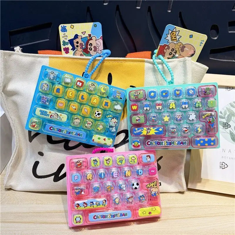 Anime Keyboard Keychain Stress Relief Toy Bag Charm for Students & Cosplay - Crayon Shin-chan Design