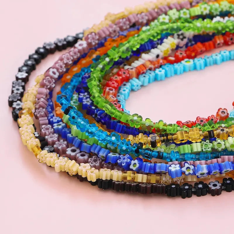 Flower-Shaped Glass Beads for Jewelry Making - 45 Pcs Handmade DIY Craft Supplies