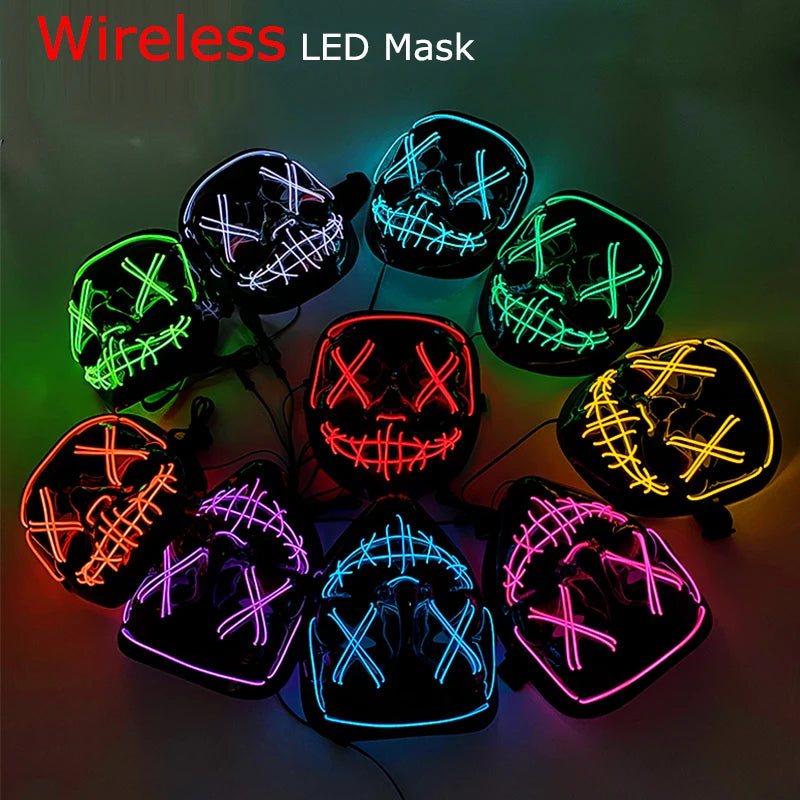 Wireless Neon LED Mask for Halloween Parties - Light Up, Glowing, Purge Mask