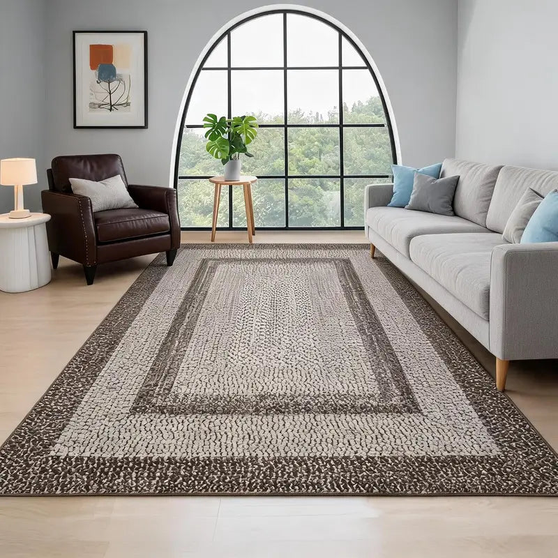 Boho Braided Area Rug 8x10FT Large Non-Shedding Floor Carpet for Living Room