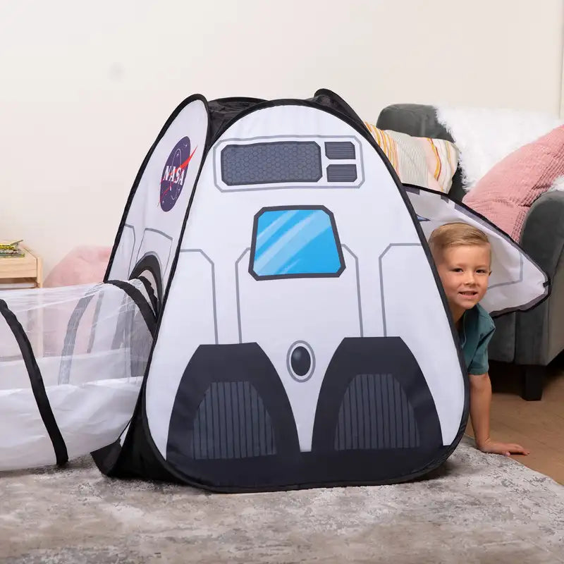 Kids Rocket Ship Play Tent Set with Tunnel - Indoor Outdoor Pretend Play