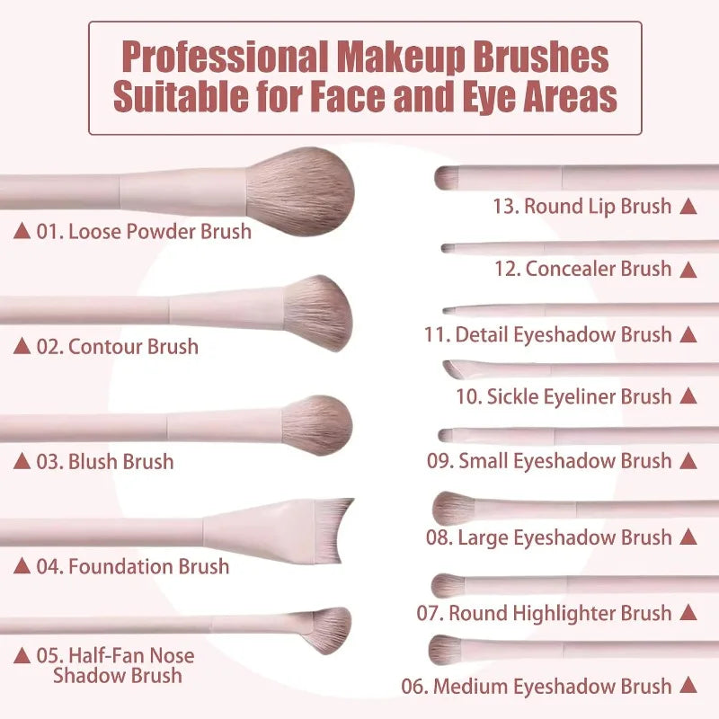 13-Piece Professional Makeup Brush Set with Synthetic Bristles for Women & Beginners