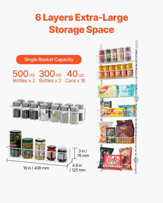 Heavy-Duty Over the Door Pantry Organizer with Adjustable Steel Shelves - Multi-Color