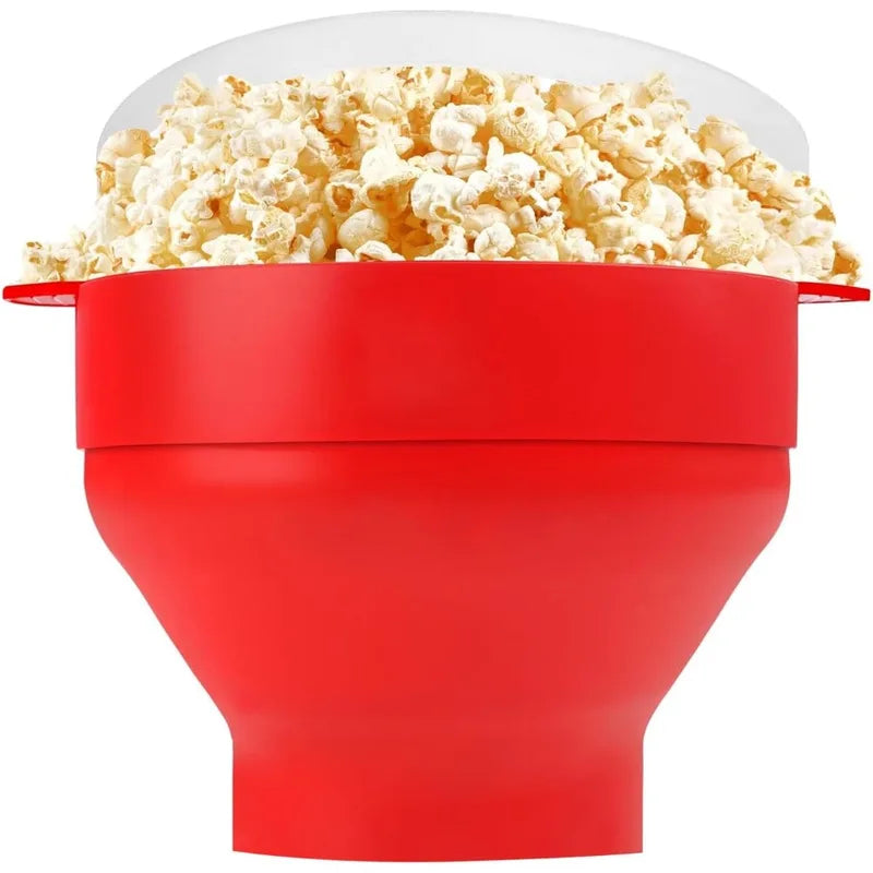 Silicone Microwave Popcorn Maker Bowl with Lid - Collapsible & Easy to Use