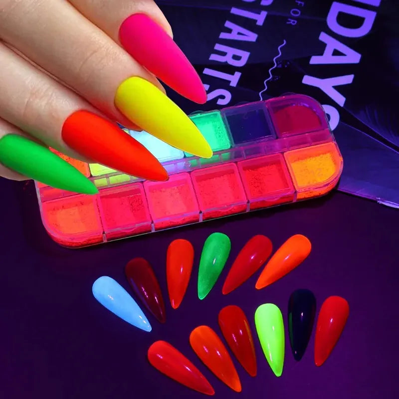 Colorful Neon Powder Glitter for Nails and Crafts - Fluorescent Pigment Dust