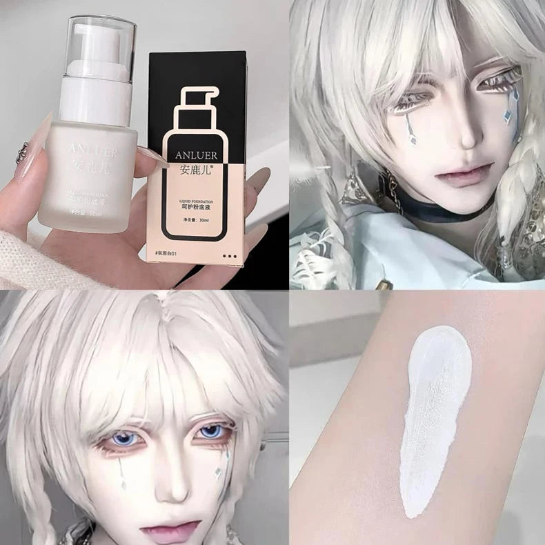 Matte White Liquid Foundation Makeup - Buildable, Waterproof, Long-Lasting Concealer & Primer Stick for Costume & Daily Use