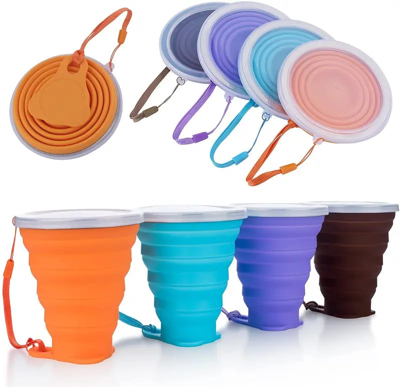 Collapsible Silicone Water Bottle with Measuring, Portable Travel Cup for Outdoors & Kids