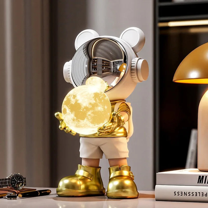Astronaut LED Night Light - Modern Space Decor Figurine for Shelf Desk or Cabinet