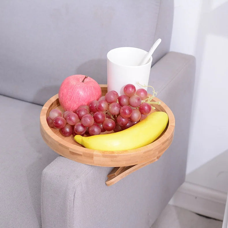 Natural Wooden Sofa Armrest Tray Clip-On Snack & Drink Holder