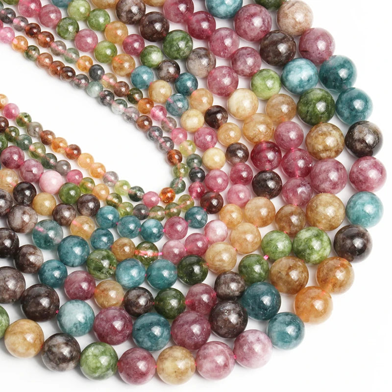 Colorful Tourmaline Beads Natural Stone Round Loose Beads for Jewelry Making