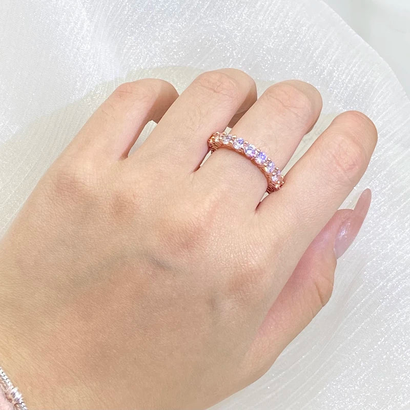 925 Sterling Silver Zirconia Diamond Ring Women Slim Rose Gold Wedding Party Gift