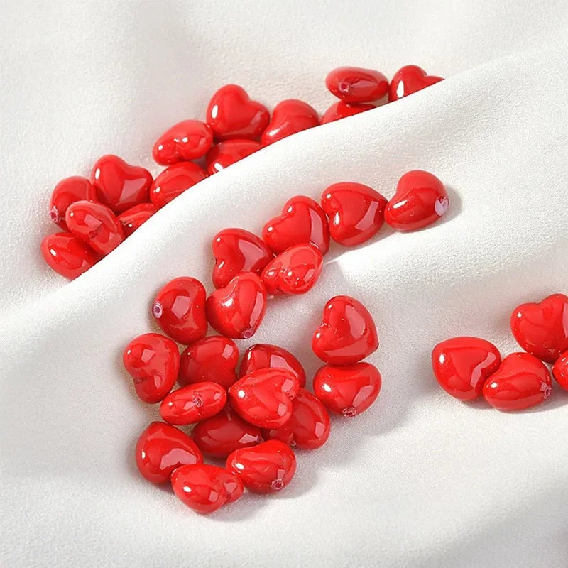 Red Heart Beads for Jewelry Making - 10pcs Resin DIY Necklace Earrings Bracelets