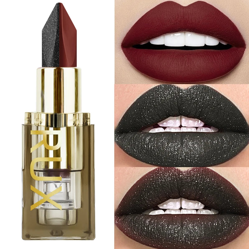 Waterproof Two-Tone Lipstick with Pearlescent Finish - Matte Non-Stick Red Black Brown Lips Makeup