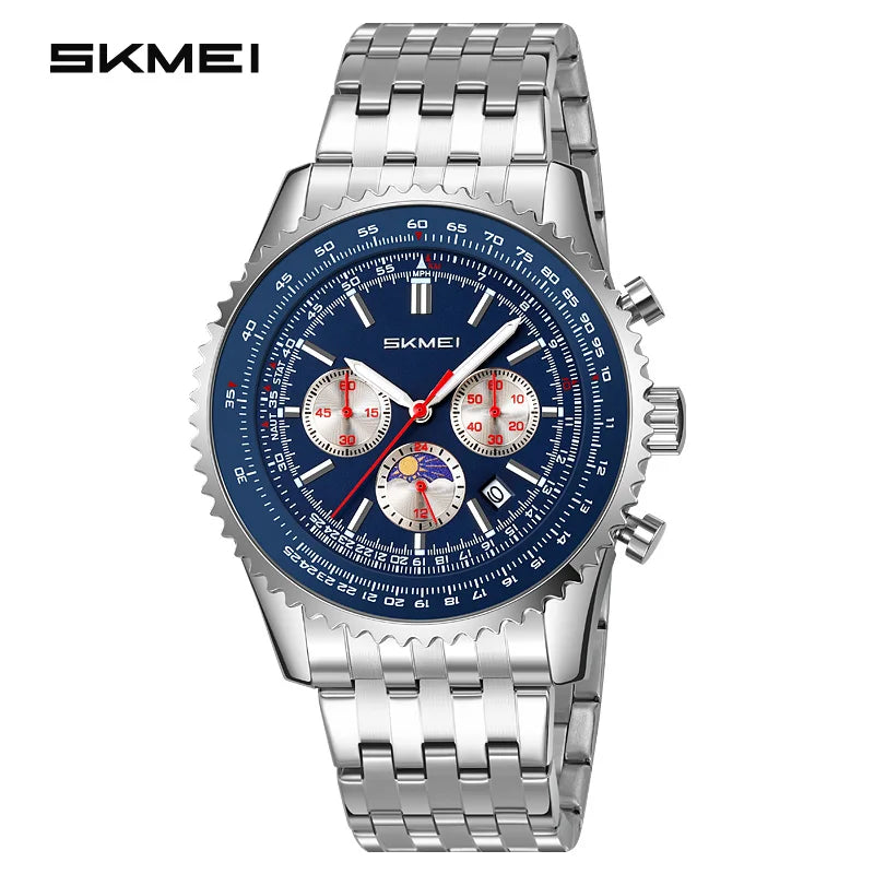 Luxury Men's Moon Phase Waterproof Chronograph Watch - Business Style