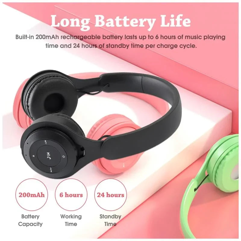 Kids Wireless Bluetooth Macaron Headphones Stereo Gaming Headset with Mic - Multiple Colors