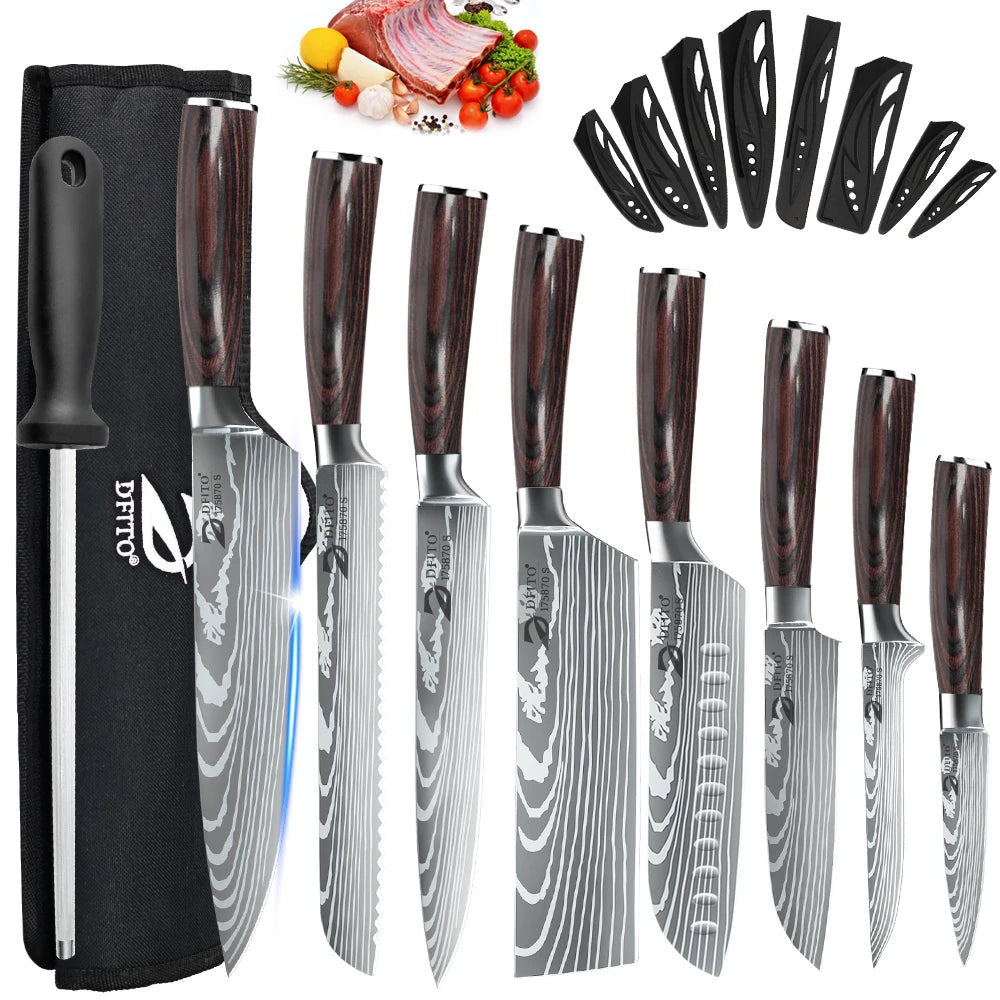Kitchen Knife Set 7-Piece Stainless Steel Chef, Santoku, Cleaver & Utility Knives