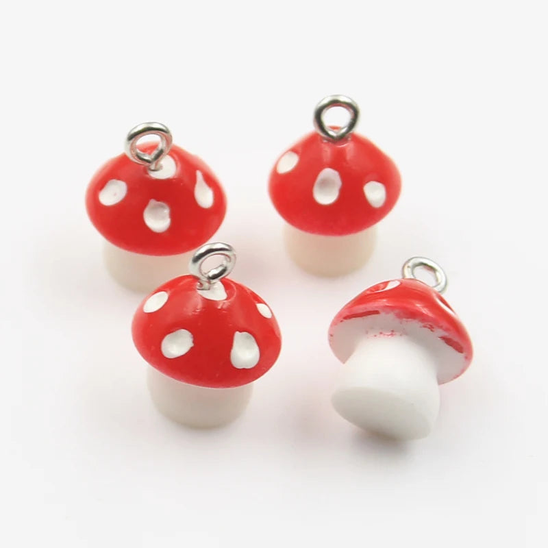 Colorful 3D Mushroom Resin Charms for Jewelry Making - 10pcs