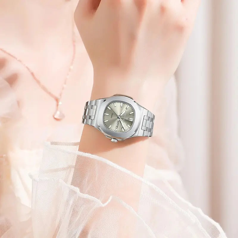 Square Women's Waterproof Luminous Quartz Watch with Date - Stainless Steel, Fashion Gift