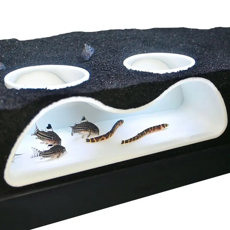 Aquarium Underground Tunnel Cave Curve Fish Tank Decor Two Hole - Natural Look