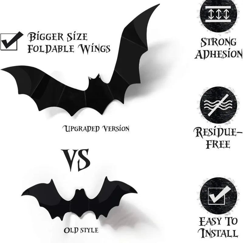 12pcs Halloween Bat Wall Stickers Outdoor Yard Decor Ghost Party Decorations
