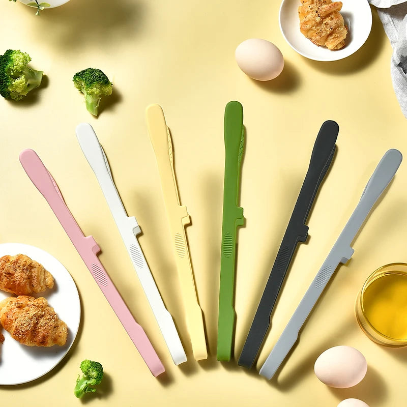Silicone Food Tongs Set - Non-Slip BBQ Salad Kitchen Utensils with Clip Clamp