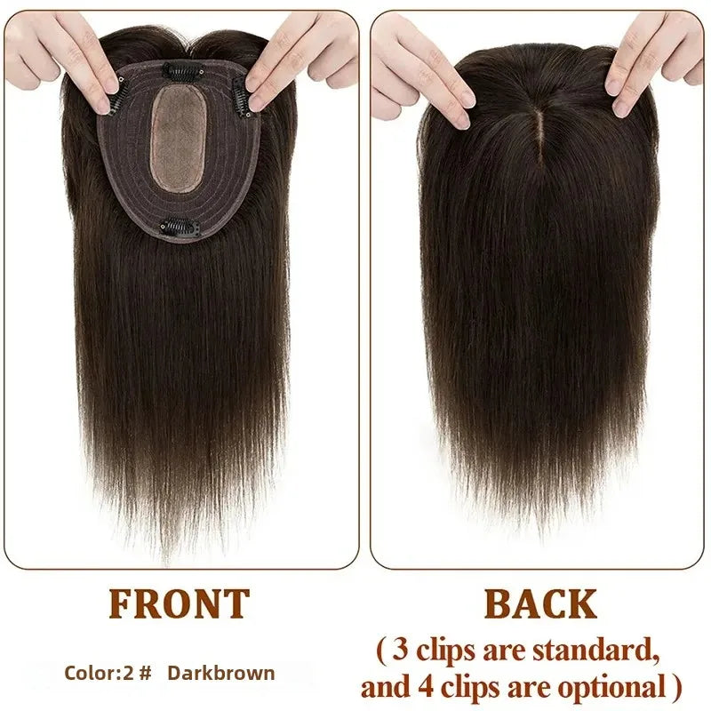 Clip-In Straight Silk Top Wig with Bangs for Women - Real Human Hair, Blonde