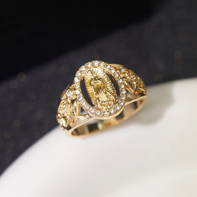 Religious Virgin Mary Ring for Women Cubic Zirconia Daily Wear Jewelry