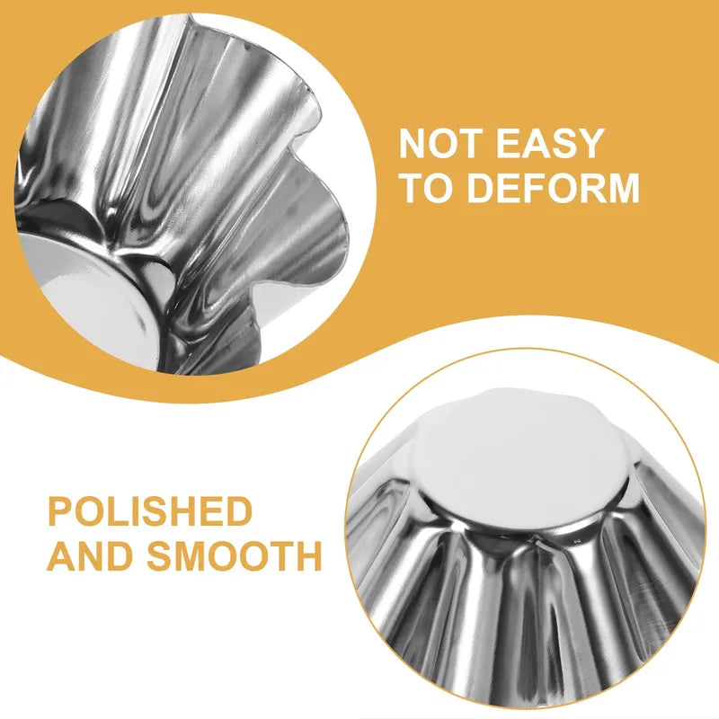 12Pcs Stainless Steel Dessert Molds Non-Stick Egg Tart Cupcake Baking Tools