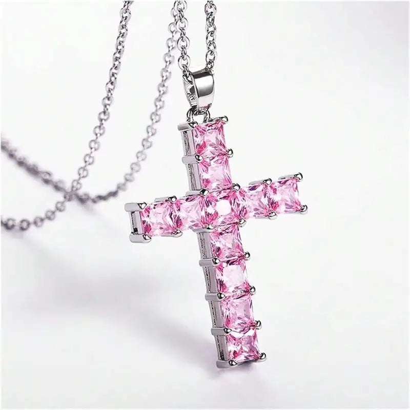 Fashion Cross Pendant Necklace for Women - Multi-Color Crystal Jewelry