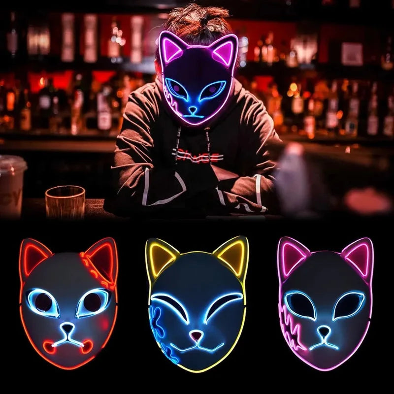 Halloween Neon Mask Cosplay LED Demon Slayer Mask with Ghost Design