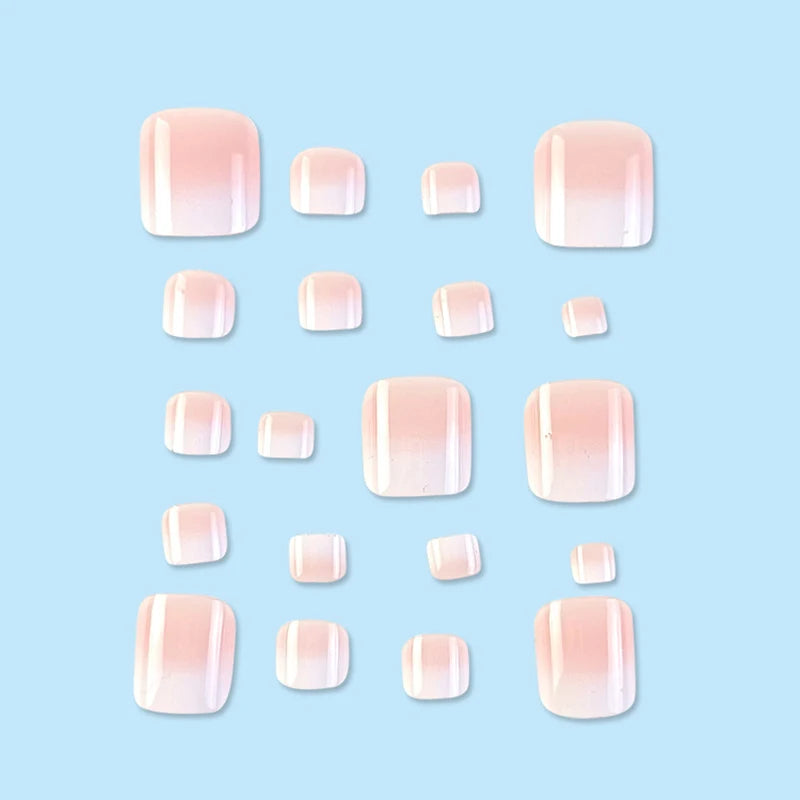 24-Piece Full-Coverage French Toe Nails Set - White & Color Variants