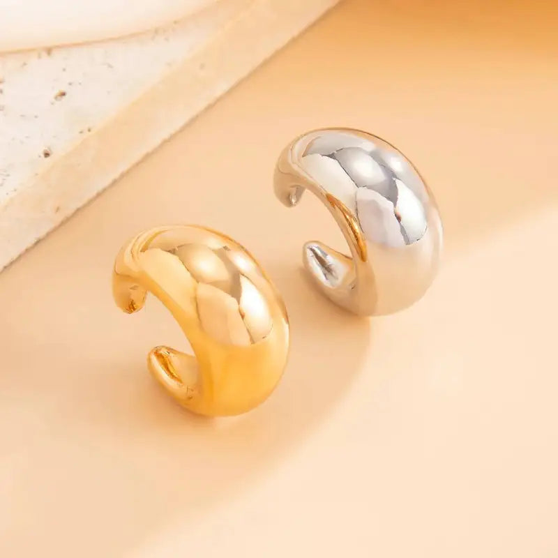Non Piercing Circle Ear Cuffs for Women - Fashion Thick C-Shaped Light Ear Clip Jewelry 2 Pcs