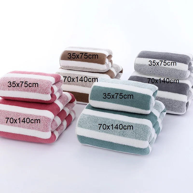 Striped Pattern Towel Set - Soft Quick Dry Bath & Face Towels