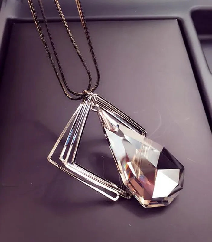 Women’s Crystal Statement Necklace with Black Chain - Maxi Pendant Jewelry 2024