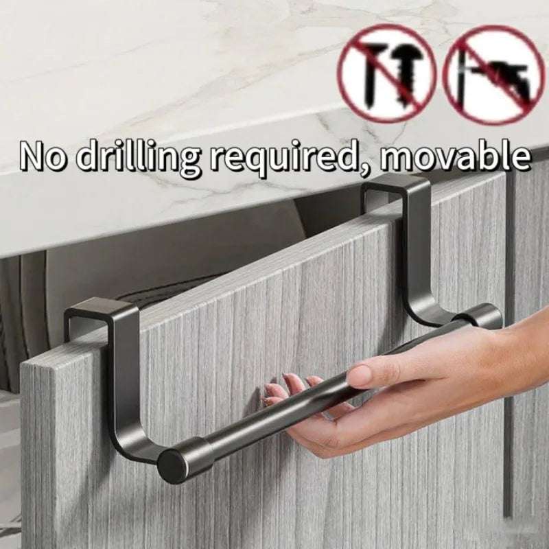 No Drill Over Cabinet Towel Rack - Kitchen Door Dishcloth & Sponge Holder