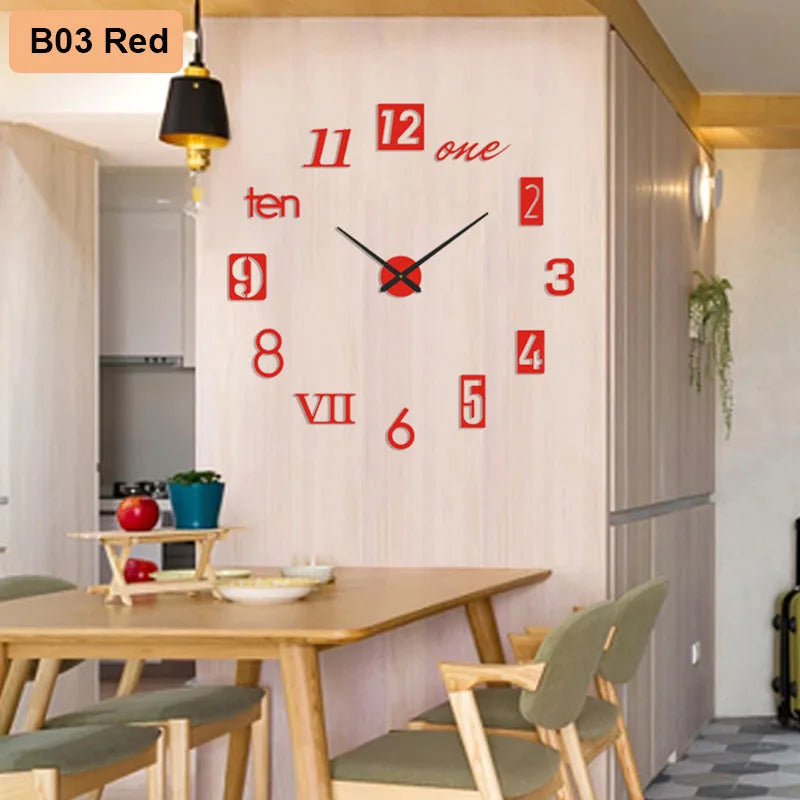 Large DIY Wall Clock Poster - 3D Number Art for Living Room & Bedroom Decor