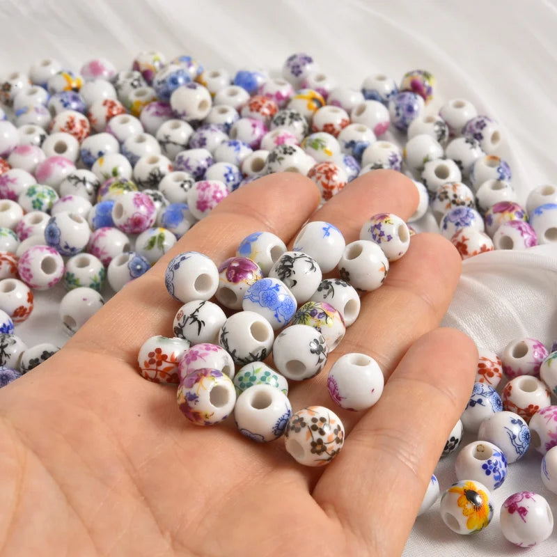 Colorful 8mm Ceramic Flower Beads for Jewelry Making - DIY Spacer Beads Set