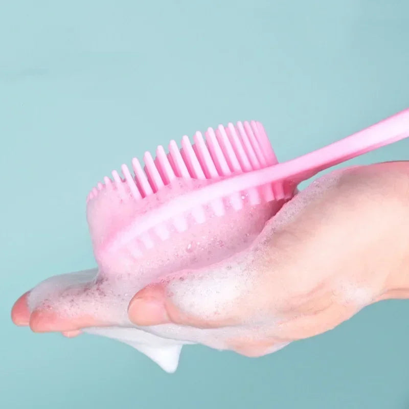 Silicone Long Handle Shower Brush with Dual-Sided Exfoliating Back Scrubber Bath Tool