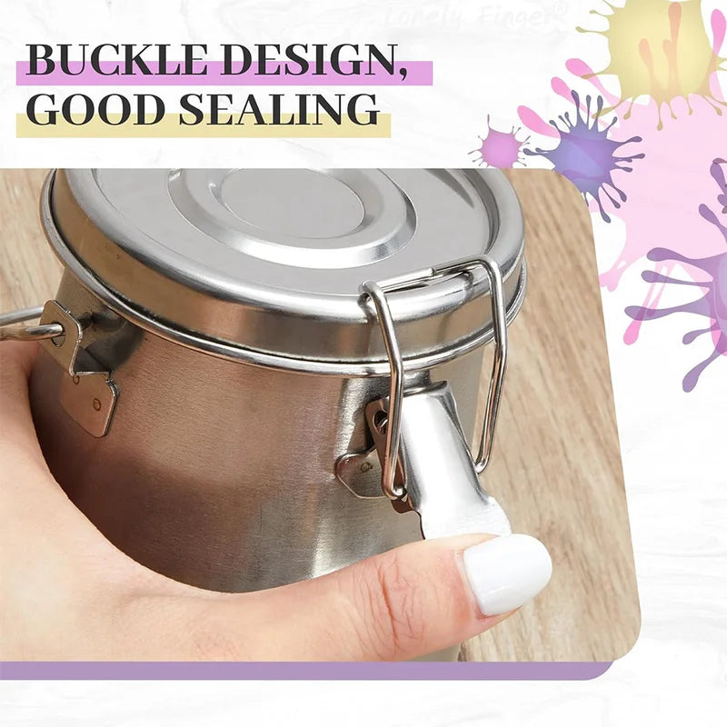 Paint Brush Cleaner Cup Airtight Stainless Steel Double Dipper Portable Wash Basin