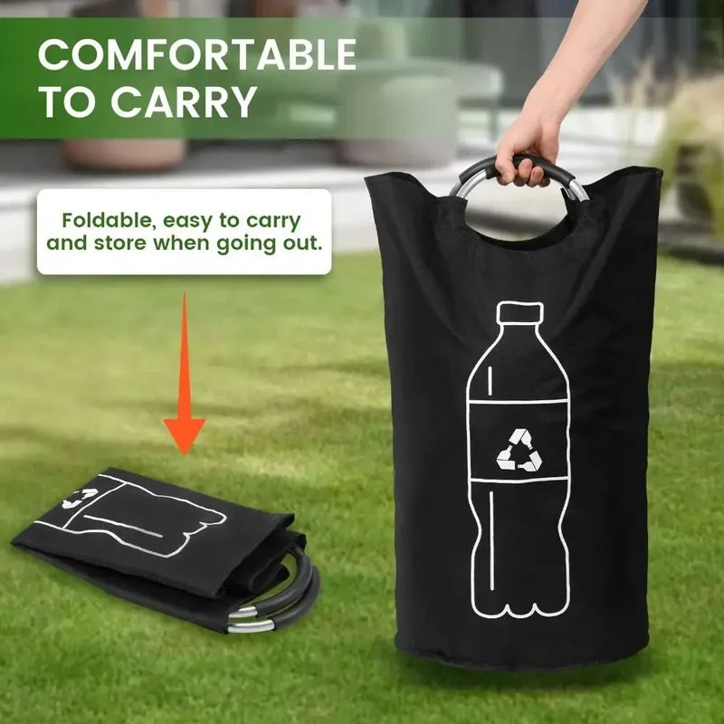 Large Capacity Folding Recycling Bin with Aluminum Handle 82L Bottle Storage Basket