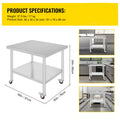 Stainless Steel Work Table with Casters - Commercial Kitchen & Storage Bench