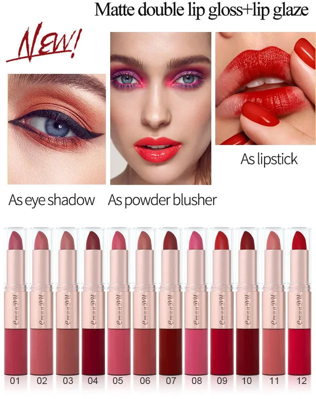 Double-Ended Lipstick & Lip Liner Pen Matte Pigment Waterproof 24H Lasting Makeup