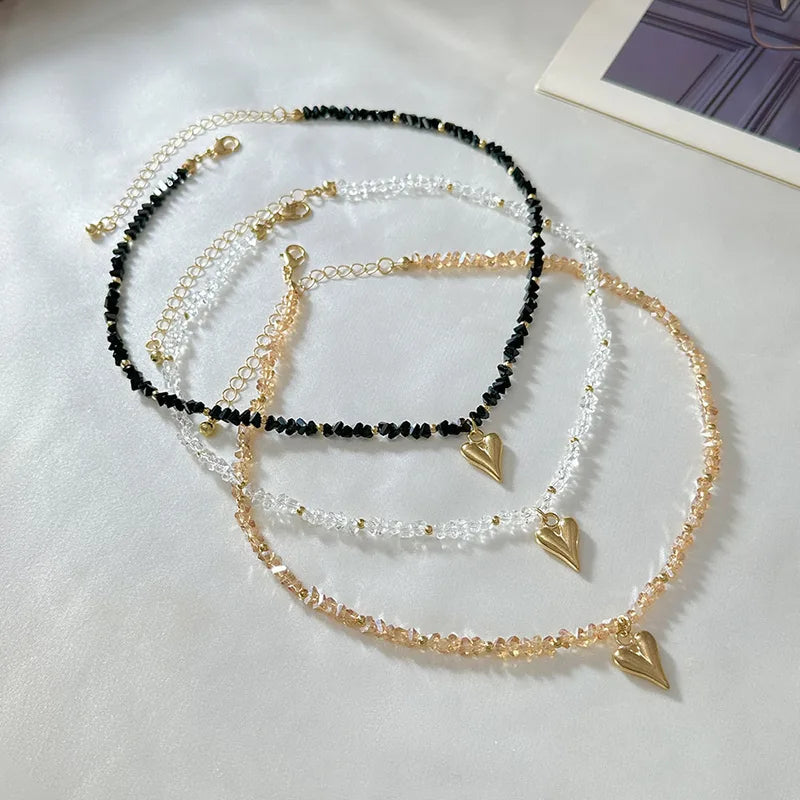 Gold Heart Pendant Necklace for Women Boho Geometric Crystal Jewelry Valentine's Gift