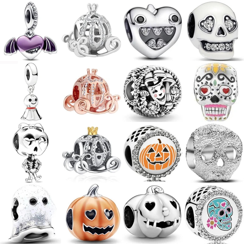 Halloween Skull Bat Pumpkin Ghost Pendant Charm for Bracelets Jewelry Gift