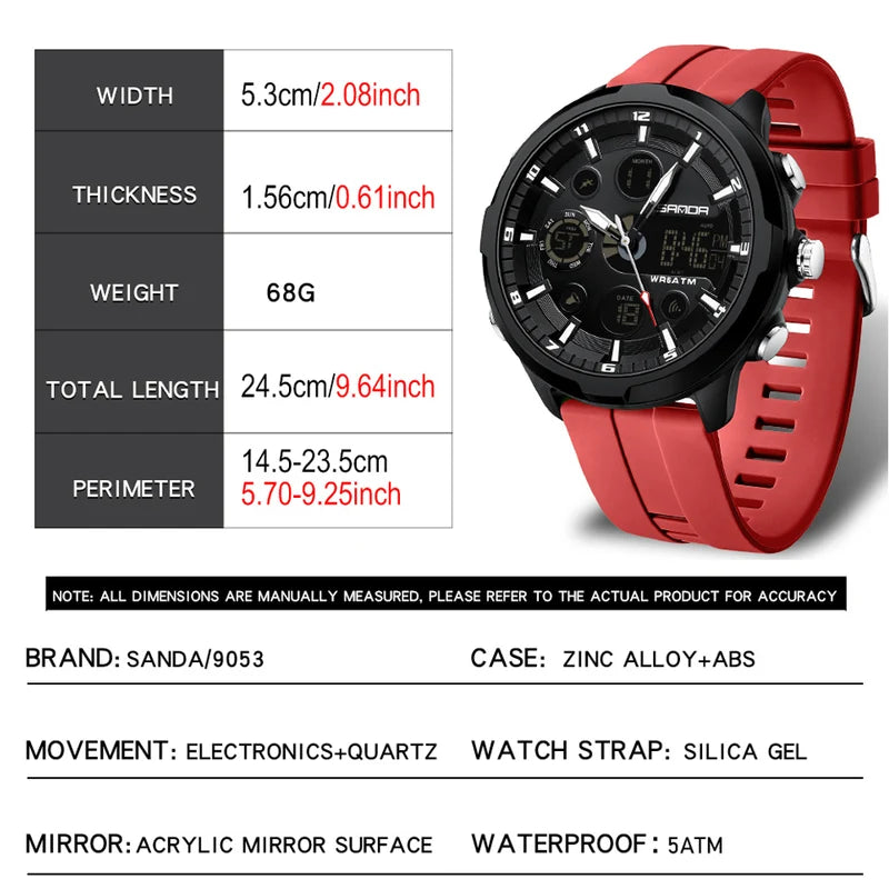 Men's Military Digital Sports Watch 50m Waterproof Quartz LED Wristwatch