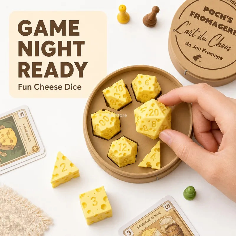 Irregular Cheese Dice Set D4 D20 Portable Dice Box for Board Games & Party Decor