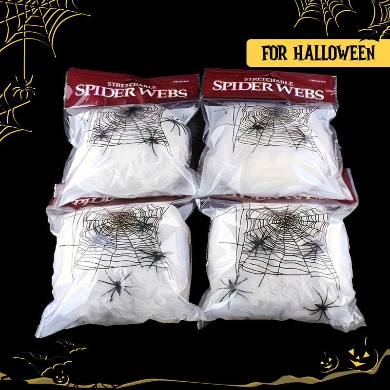 Halloween Artificial Stretchy Spider Web Cobweb with Spiders for Haunted House Decor