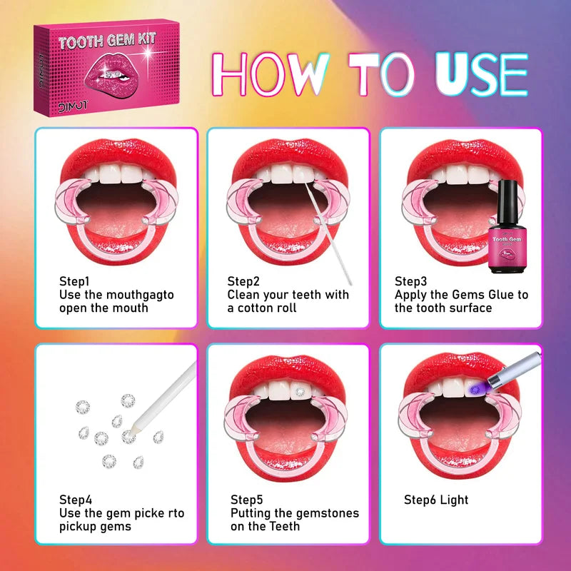 DIY Tooth Gem Kit with Crystals & UV Light for Temporary Teeth Jewelry & Face Body Decor